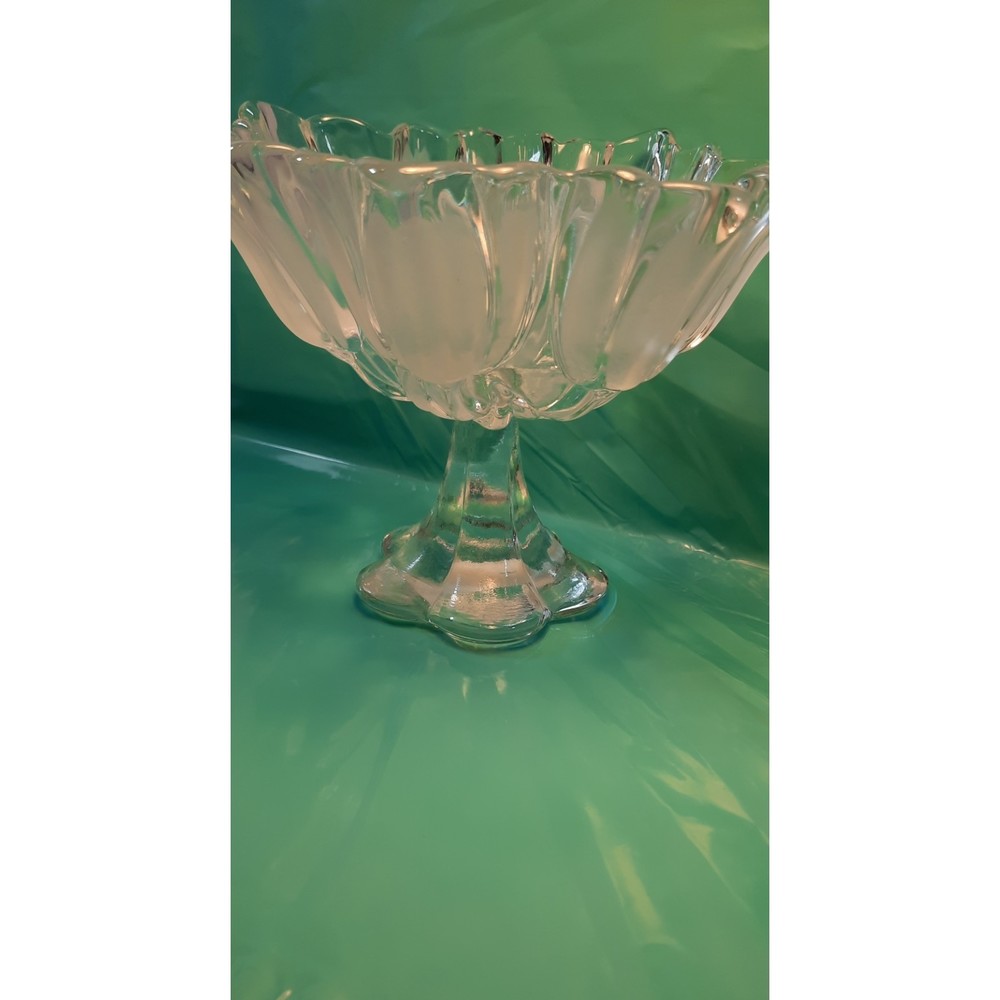 Mikasa Tulip Footed Compote,Satin to Clear, Frosted Candy Dish 7.5" Tall Bowl